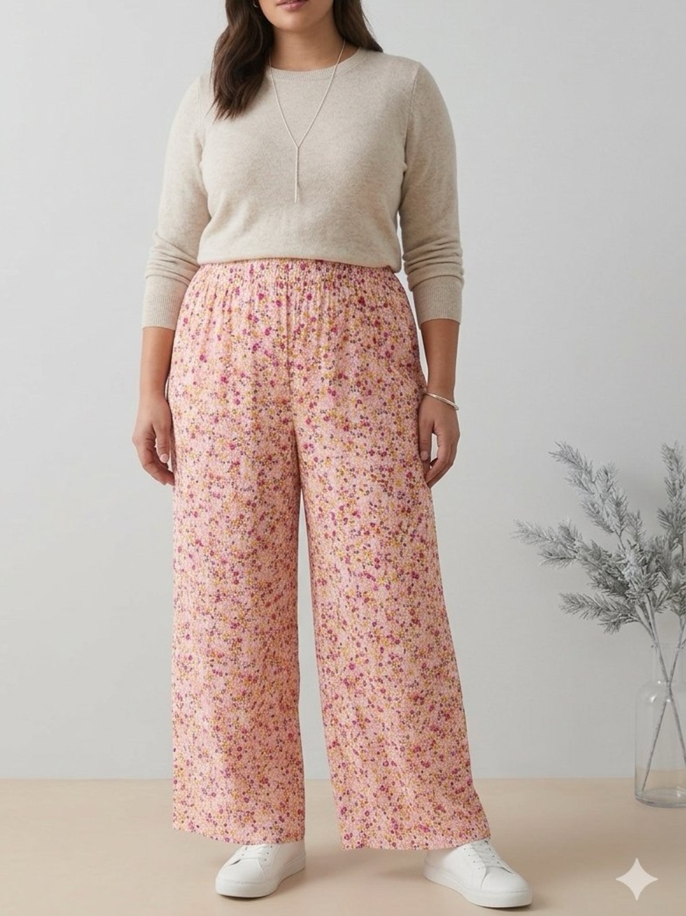 torrid Pink and Yellow Floral Wide-Leg Pull-On Pants